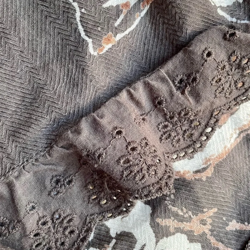 Girls Butterfly Print Dress 100% Cotton Long Sleeves Earth Tone Colors Lace SZ 9